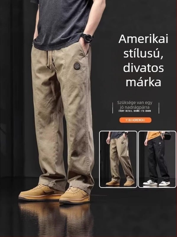 Férfi pamut twill munkanadrág – amerikai retro casual, lazán bő szárú és egyenes szabású