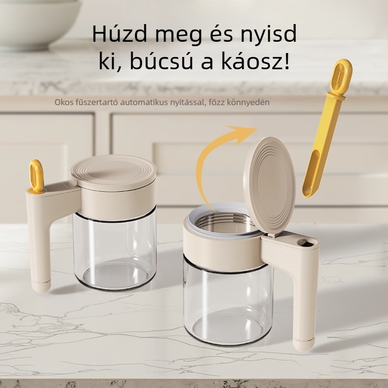 Üveg fűszertartó készlet zárható fedőkkel a konyhába