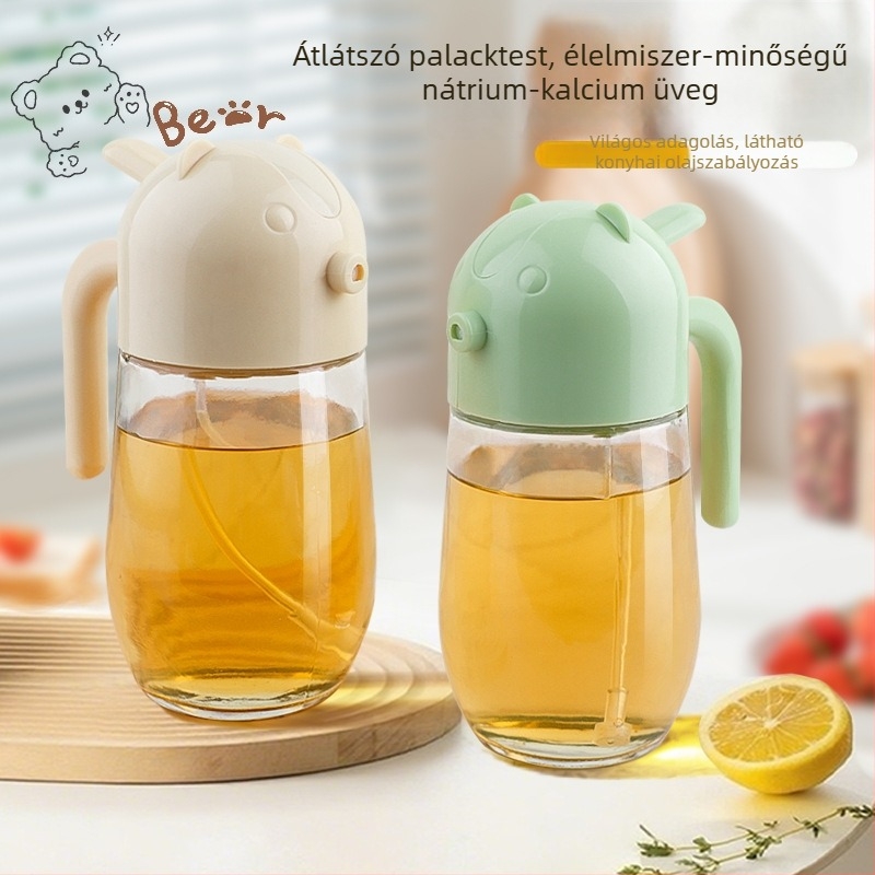 Üveg olajspray-palack, kettős funkciójú konyhai olajtartó, automatikus nyitás-zárás, nyomásra permetező fűszerekhez
