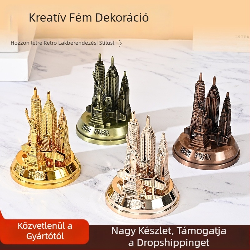 New York miniatűr látképeinek épületei gömbölyű alapú díszfigura dekoratív szuvenír a Szabadság-szoborral