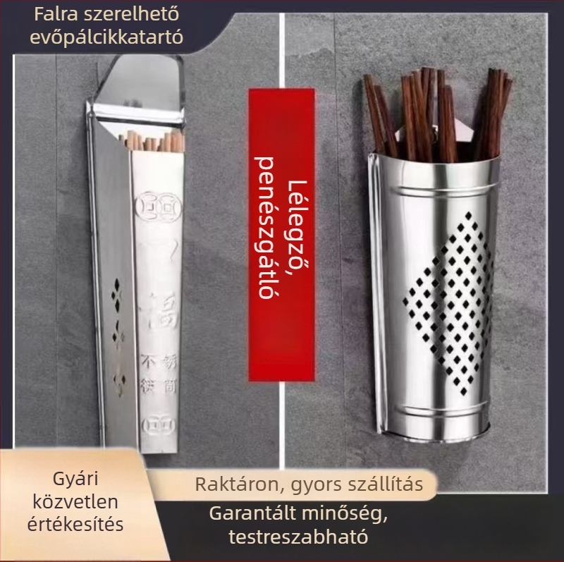Rozsdamentes acél evőpálcika tartó és tároló, drenáló funkcióval, a konyhába