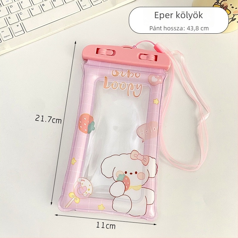 Érintőképernyő-kompatibilis vízálló telefon tok úszáshoz és raftinghoz, lezárt légzsákos védőtok, cartoon dizájn