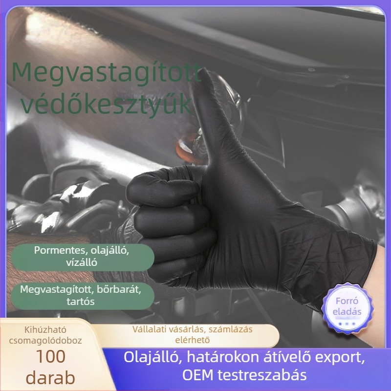 Jade Hand Fekete egyszer használatos kesztyűk PVC-nitril keverékből, mosogatáshoz és háztartási használathoz, vastagított