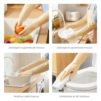 Vastagított latex kesztyűk, hosszított hosszúsággal, vízálló és tartós mosogatáshoz és ruhák mosásához