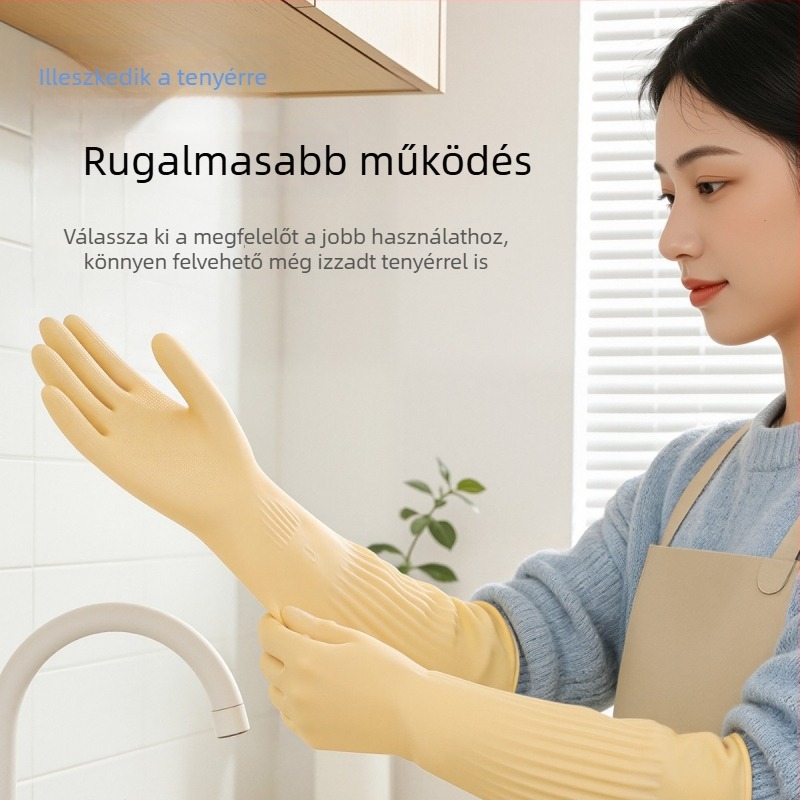 Vastagított latex kesztyűk, hosszított hosszúsággal, vízálló és tartós mosogatáshoz és ruhák mosásához
