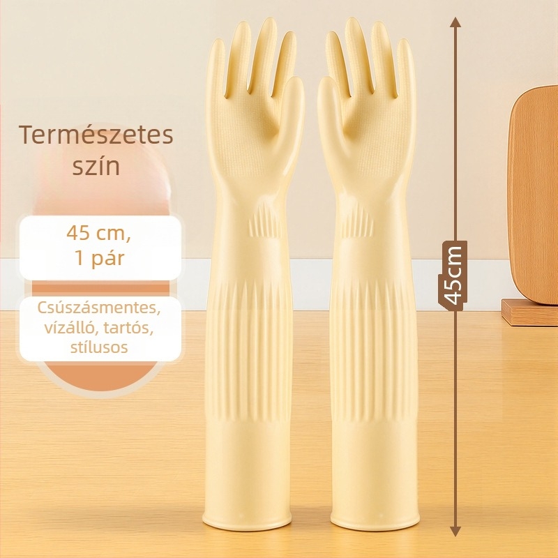 Vastagított latex kesztyűk, hosszított hosszúsággal, vízálló és tartós mosogatáshoz és ruhák mosásához