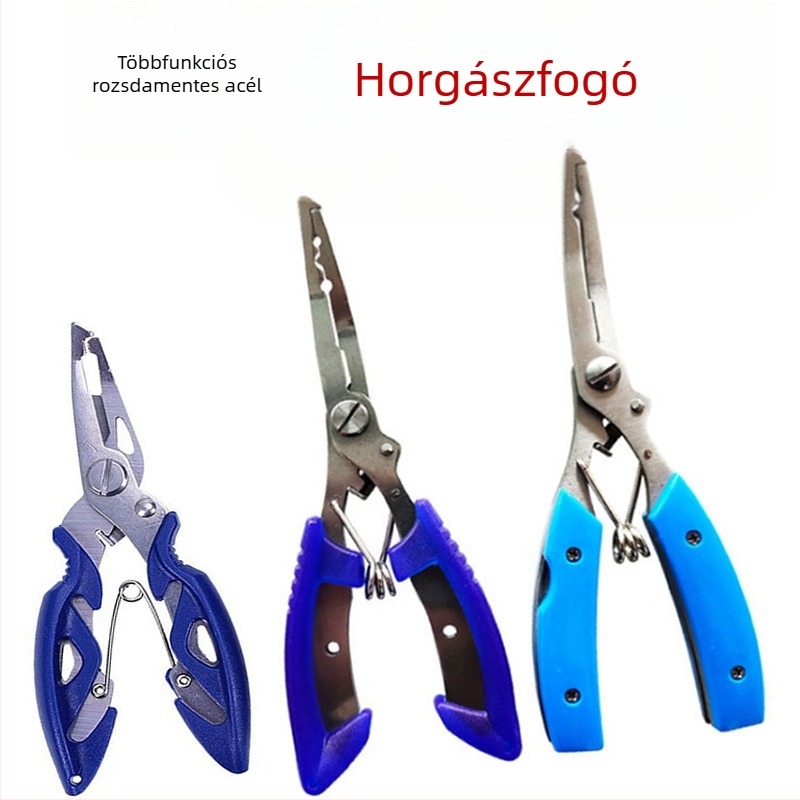 Rozsdamentes acél harapófogó és kampókihúzó, görbült szájú horgászolló, horgászfelszerelés kiegészítők