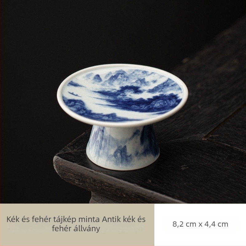 Kék-fehér sárkányos motívumos fedélrögzítő és fedél-párna teáskannához – Kung Fu tea készlet kiegészítő