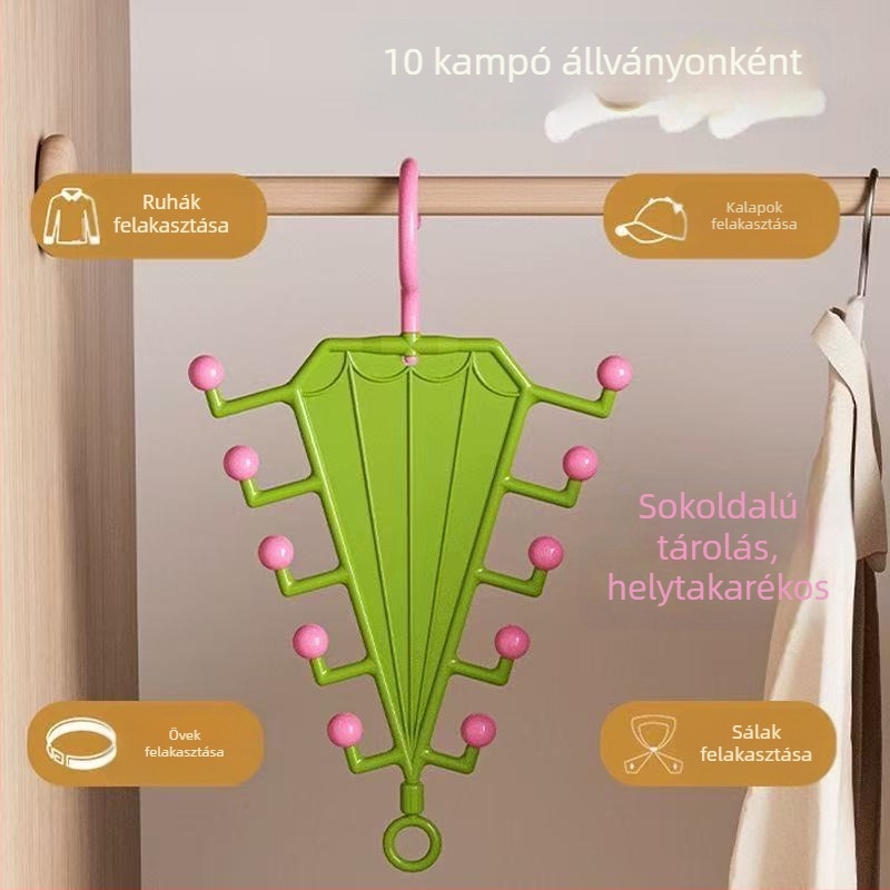 V-alakú, kétszárnyú ruhaszárító vállfa övek, nyakkendők és sálak tárolására – gardrób rendező
