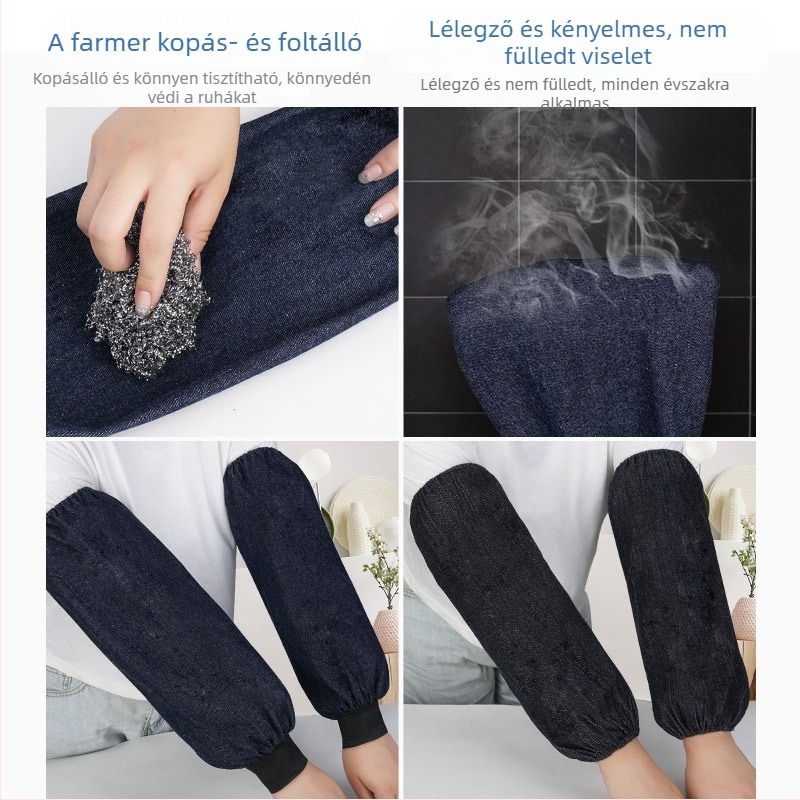 Denim ujjvédők gumírozott csuklóval, vastag, kopásálló és piszokálló védőhüvely a forrasztáshoz