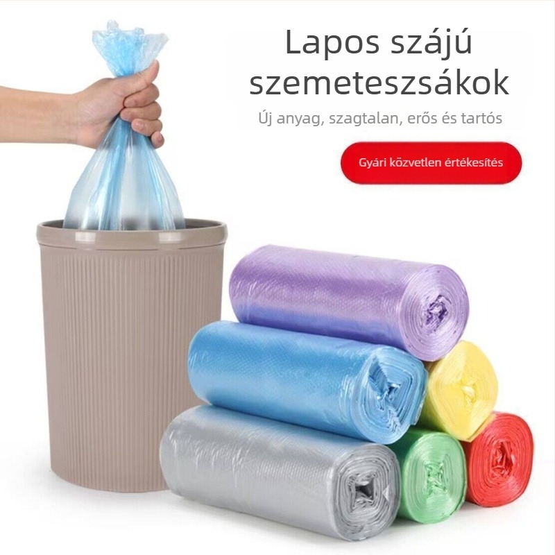 Lapos szájú otthoni használatra készült szemeteszsákok, vastagabbak, közepes méret, konyhai hulladékhoz, gazdaságos csomag.