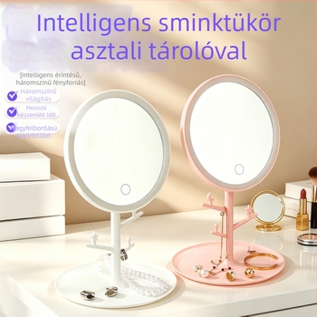 LED világítású sminktükör asztali, összecsukható, hordozható szépség-tükör otthonra, modern stílusban