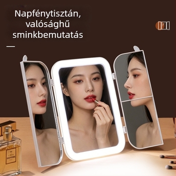 Összecsukható LED sminktükör világítással, állítható fényerő, asztali HD smink-tükör egyetemi kollégiumokhoz