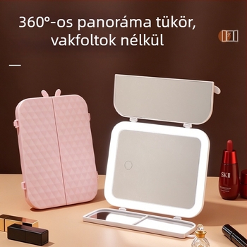 Összecsukható LED sminktükör világítással, állítható fényerő, asztali HD smink-tükör egyetemi kollégiumokhoz