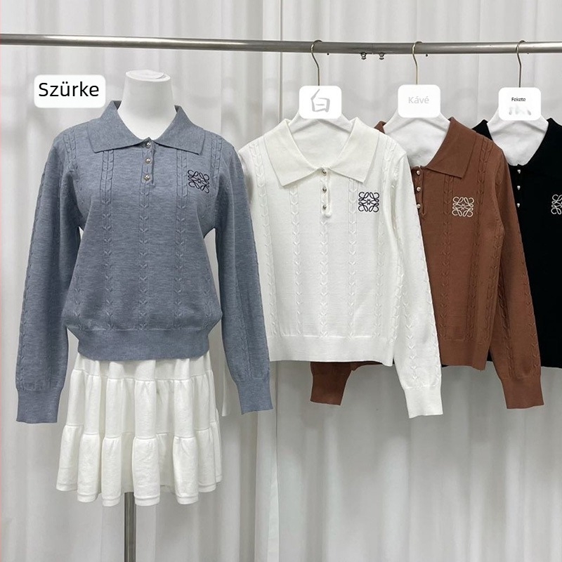 Női gyapjú kötött pulóver polo gallérral - elegáns, kiváló minőségű, korai őszi/téli szezonra, preppy stílus