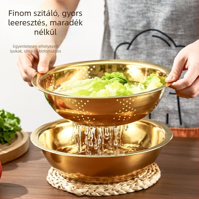 Rozsdamentes acél háromdarabos készlet – sokoldalú konyhai eszköz vágáshoz, reszeléshez és szeleteléshez, szűrőkosárral