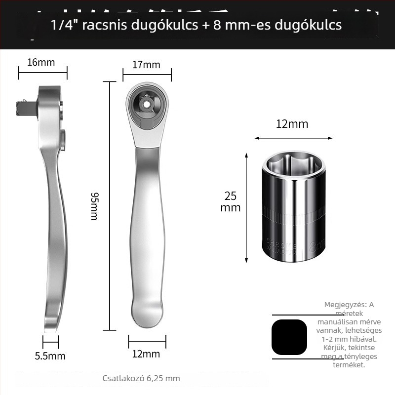 Mini racsnis kulcs készlet, kétirányú gyorsfejű dugófejekkel