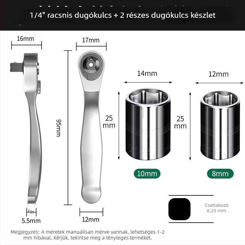 Mini racsnis kulcs készlet, kétirányú gyorsfejű dugófejekkel