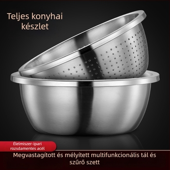Nagy peremű rozsdamentes acél tál, sokoldalú konyhai tál: zöldségek mosásához, tojásfelveréshez és tészta gyúrásához