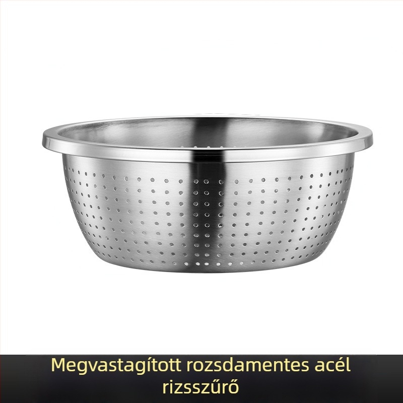 Nagy peremű rozsdamentes acél tál, sokoldalú konyhai tál: zöldségek mosásához, tojásfelveréshez és tészta gyúrásához