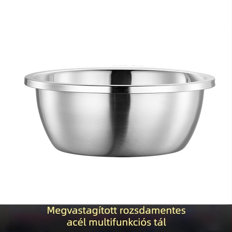 Nagy peremű rozsdamentes acél tál, sokoldalú konyhai tál: zöldségek mosásához, tojásfelveréshez és tészta gyúrásához