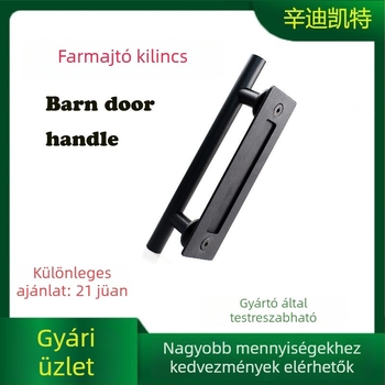 Fekete kör alakú pajtaajtó fogantyú, rejtett, kétoldalas, faanyagú, csúszóajtóhoz