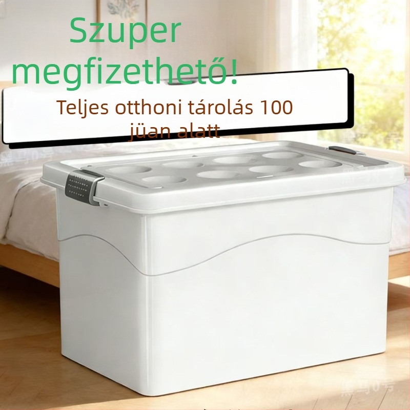 Nagy kapacitású paplan tároló doboz fedéllel és kerekekkel, vastag műanyag tároló