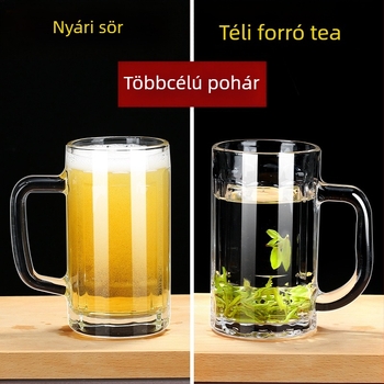 Fogantyúval ellátott üveg pohár – Nagy kapacitású ivó pohár készlet vízhez, teához és sörhöz