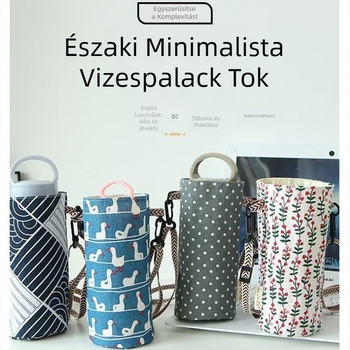 Univerzális 1300 pamut-len termosz pohárvédő huzat, pánttal, palacktároló táska, hordozható védőburkolat