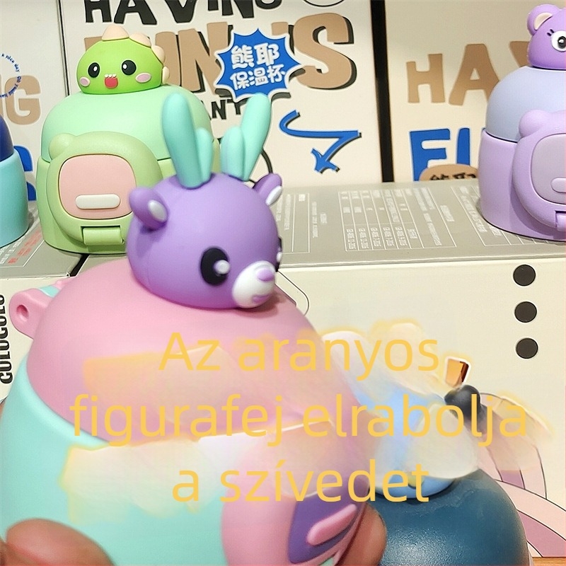 Doll Head gyerekeknek szánt termosz pohárfedél, univerzális rugós zárófedél és szívócső, ütésálló