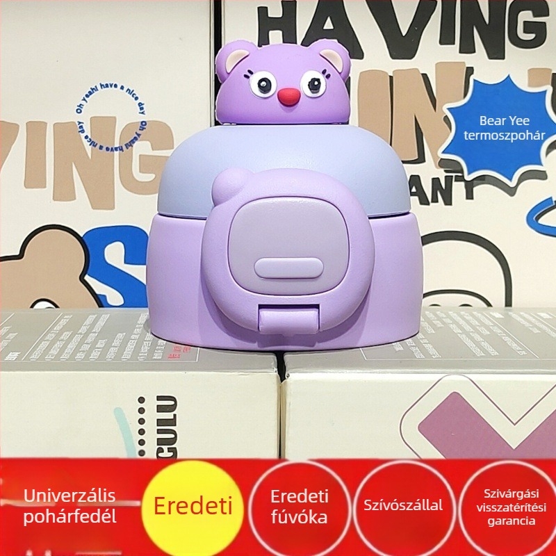 Doll Head gyerekeknek szánt termosz pohárfedél, univerzális rugós zárófedél és szívócső, ütésálló