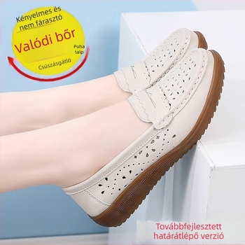 Női fehér bőr slip-on mokaszín, nyári kivágott mintával, puha talppal