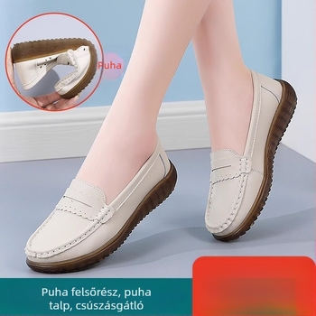 Női fehér bőr slip-on mokaszín, nyári kivágott mintával, puha talppal
