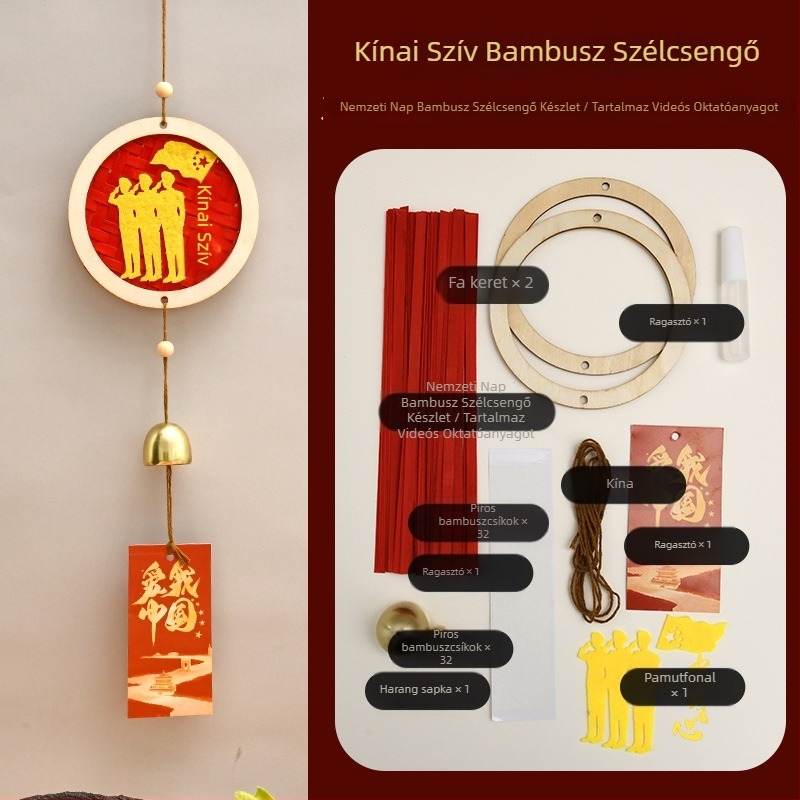 DIY bambusz szélharang készlet – Nemzeti ünnep tematikájú anyagkészlet diákok és csapatépítéshez, függő dekoráció