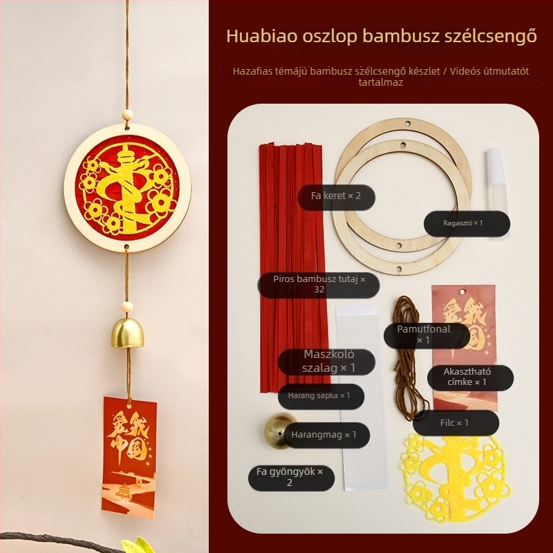 DIY bambusz szélharang készlet – Nemzeti ünnep tematikájú anyagkészlet diákok és csapatépítéshez, függő dekoráció