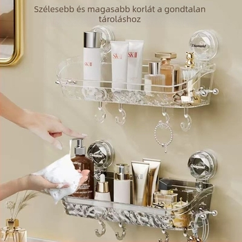 Könnyű luxus fürdőszobai falra szerelhető tároló szívókoronggal – fogkefé és fogkrém számára, átlátszó műanyag kosár