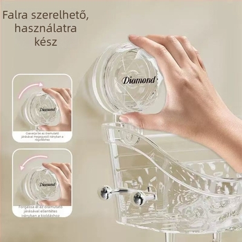 Könnyű luxus fürdőszobai falra szerelhető tároló szívókoronggal – fogkefé és fogkrém számára, átlátszó műanyag kosár