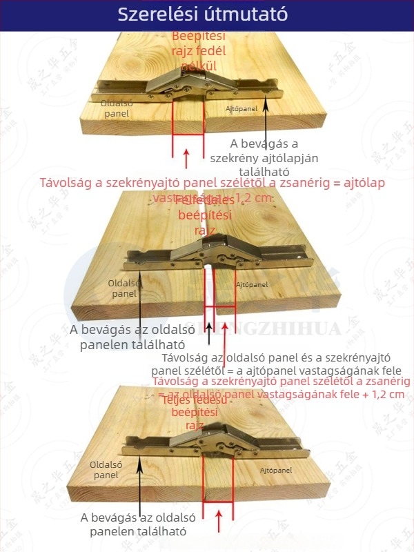 Rejtett szekrényajtó-híd 90/180°, hosszú sáv, fel-le nyíló, sík nyitás, teljes/félfedés
