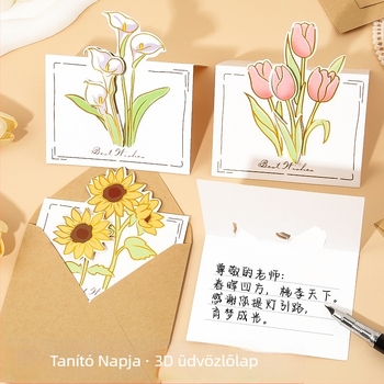 3D napraforgó díszű üdvözlőkártya Tanári Napra, kézzel készített DIY virágcsokor óvodai tanárnak