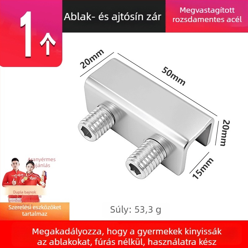 90-es stílusú ablakhatároló gyerekbiztonsági zárakkal, bukó- és csúszó ablakokhoz, furat nélküli sín, rozsdamentes acél