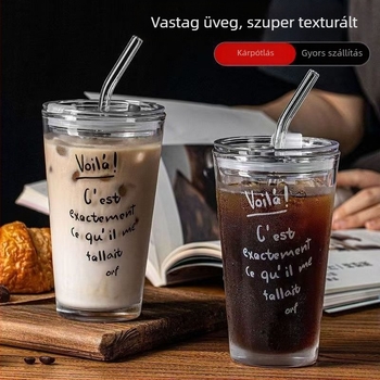 Személyre szabott üveg pohár fedővel és szívóval, Instagram-stílusú betűkkel, kávés pohár hideg italokhoz, átlátszó