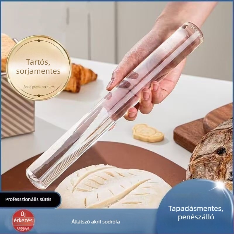 Élelmiszerbiztonságos, tömör nyújtófa akrilból, üveghatású felülettel, penészmentes, háztartási használatra, vastagított, tapadásmentes, könnyen tisztítható, ideális a sütéshez