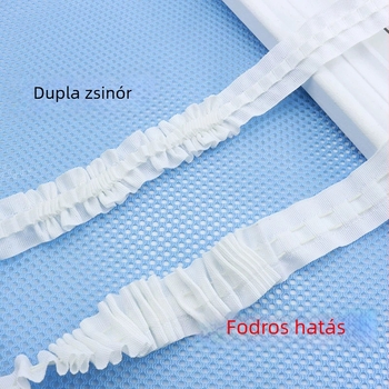 2,5 cm széles függönyszalag keskeny koreai stílusú kiegészítőkkel, dekoratív S-horgokkal és kis húzómasnival ellátott masni