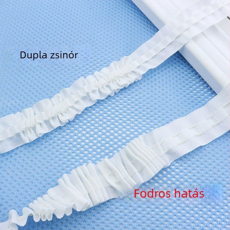 2,5 cm széles függönyszalag keskeny koreai stílusú kiegészítőkkel, dekoratív S-horgokkal és kis húzómasnival ellátott masni