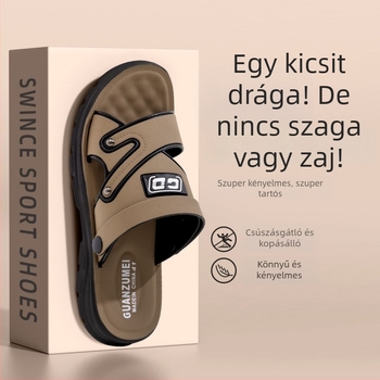 Férfi bőr szandál vastag talppal, nyárra, strandhoz és szabadtéri használatra, csúszásmentes, kopásálló, kétfunkciós, hátul megkötős