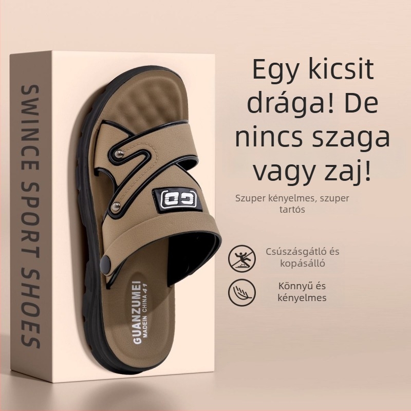 Férfi bőr szandál vastag talppal, nyárra, strandhoz és szabadtéri használatra, csúszásmentes, kopásálló, kétfunkciós, hátul megkötős
