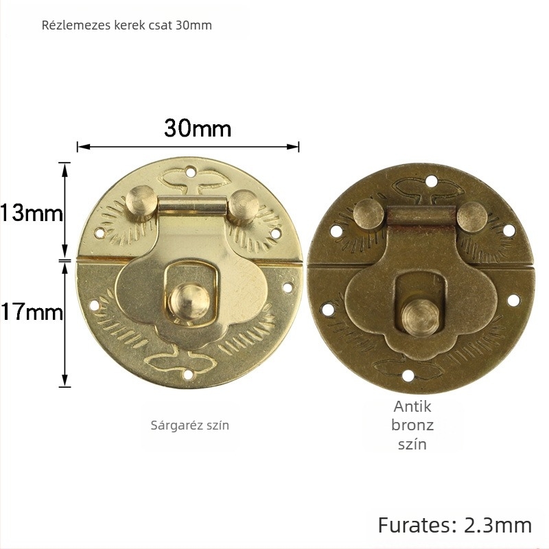 3 cm-es sárgaréz kerek ékszerdoboz zárval – Ming–Qing stílusú mini hardver kiegészítő
