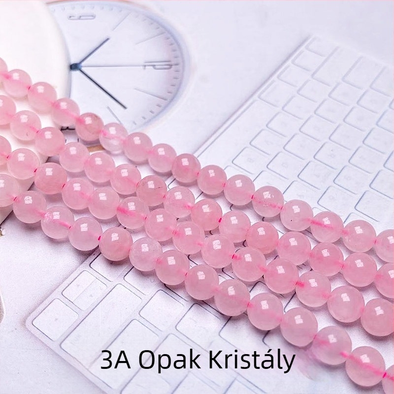 Természetes rózsaszín kvarc szabad gyöngyök, kerek formájú hibiszkusz kristály, félkész DIY ékszer alkatrészek hosszú lánccal