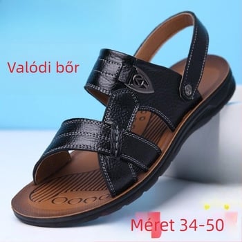 Férfi valódi bőrből készült szandálok, puha talp, kopásálló, nyári kettős használatú kültéri és strandcipő, nagy méretek