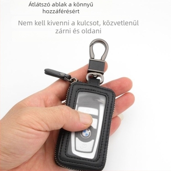 Bőrhatású kulcstartó cipzárral, nagy kapacitás autókulcsokhoz, letisztult dizájn mindennapi használatra